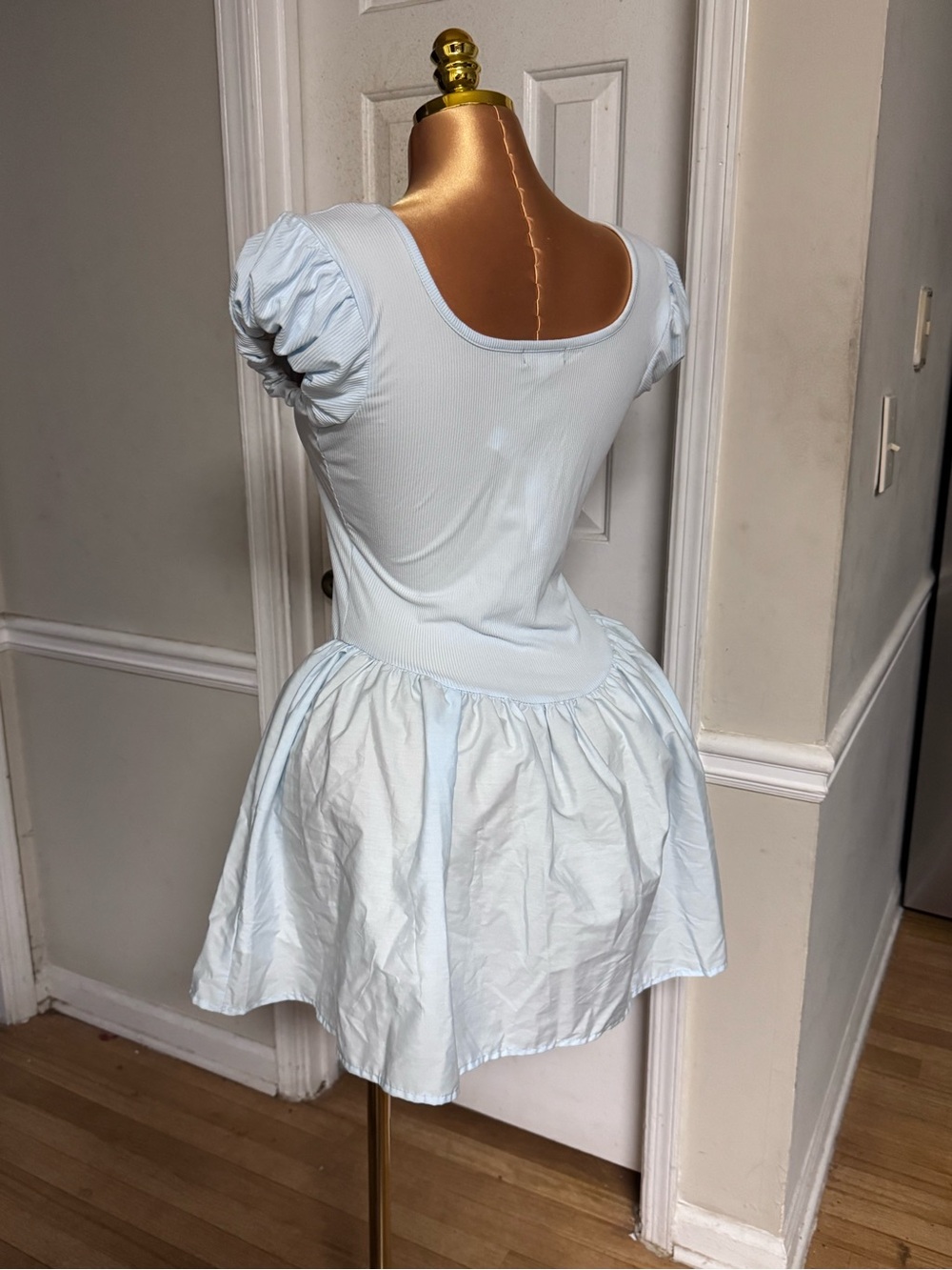 Discreet Light Blue Ribbed Tank Dress - Picture 3 of 5